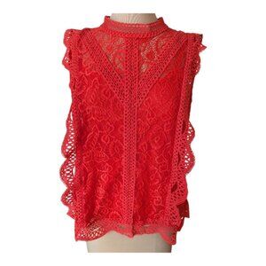 Red Lace Sleeveless Top Sz L Romantic Feminine Whimsigoth Coquette High Neck NWT